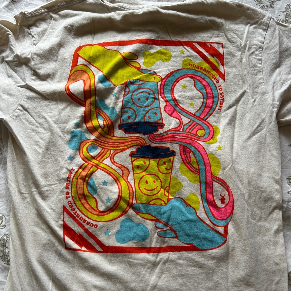 multi-colored dutch bros graphic tee